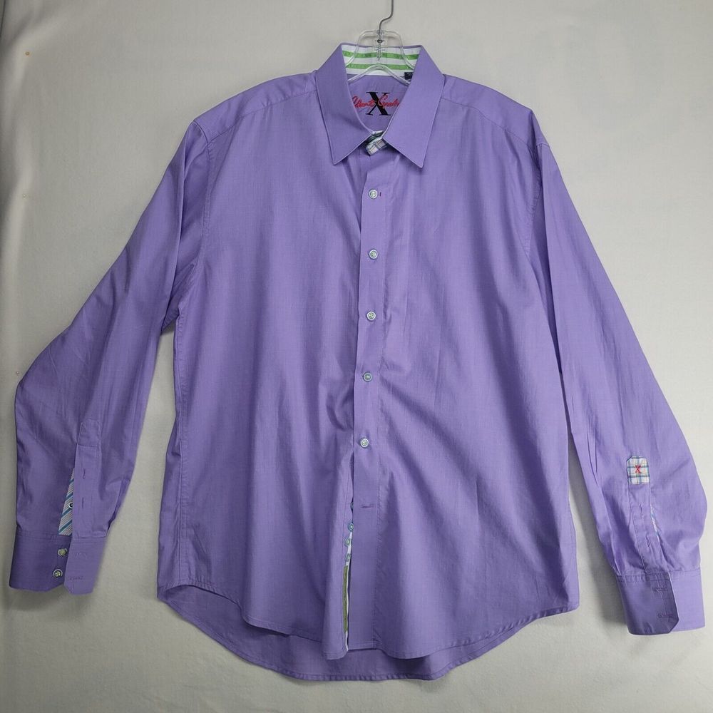 Mens Robert Graham X Purple Dress Shirt Long Sleeve Button Front XL Flip Cuff
